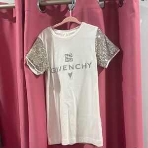 Givenchy White Toddler Dress with Silver Sequin Sleeves